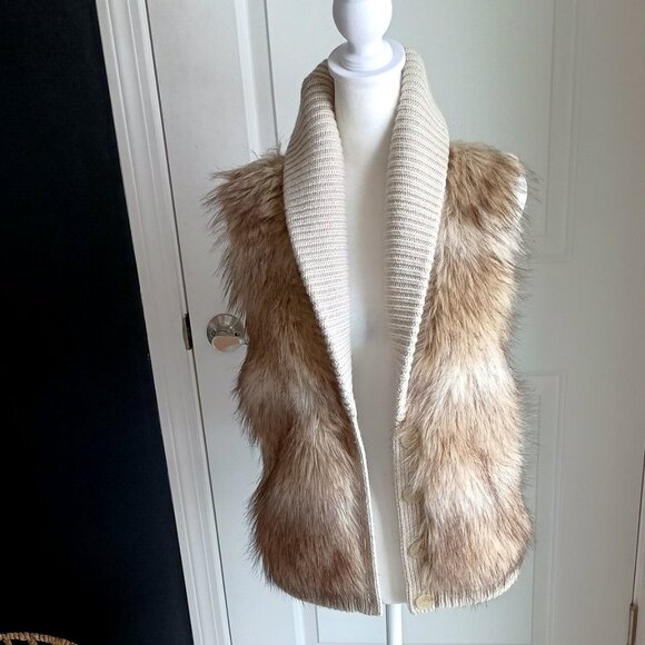 ANN TAYLOR WOOL SWEATER KNIT & FAUX FUR VEST SZ M - Picture 5 of 5